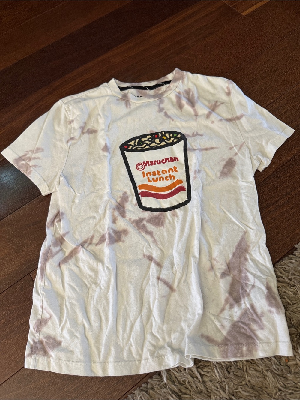 MAD Engine White Tee with Mauve Tie-Dye & Ramen Graphic